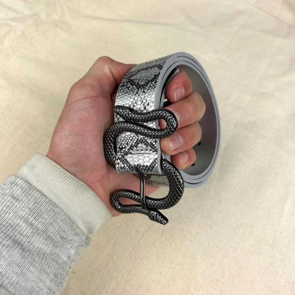 Vintage style gray snake skin western grunge boho belt gray and silver